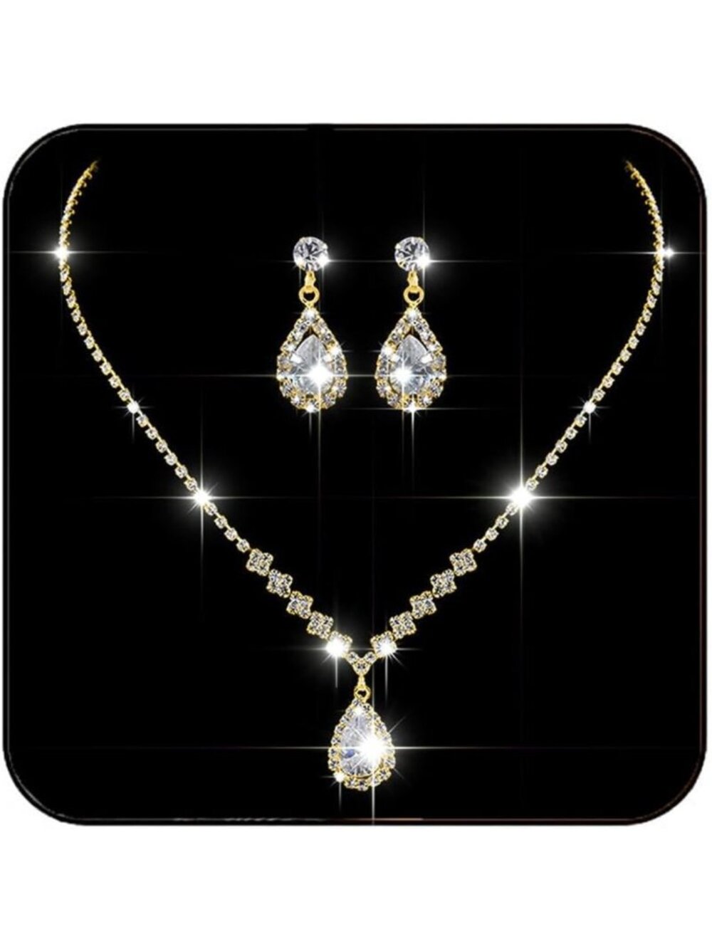 Elegant Silver Rhinestone Jewelry Set - Stunning Necklace & Earrings for